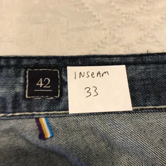 Akoo Brand distressed wide‎ leg blue jeans 42X33 - Picture 8 of 11